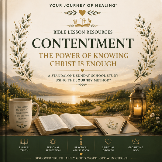 Discover biblical contentment through this printable Bible lesson from Your Journey of Healing. Study Philippians 4 using The JOURNEY Method™ and help learners find lasting peace, gratitude, and confidence in Christ through a ready-to-teach Sunday School resource.