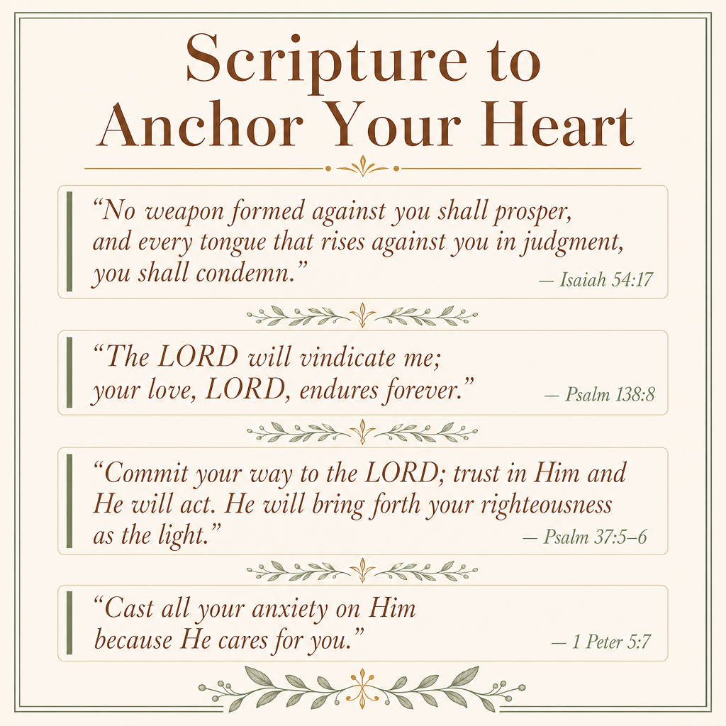A digital graphic titled 'Scripture to Anchor Your Heart' featuring four Bible verses with scripture references, presented in a clean, minimalist cream-colored card design with brown text and subtle green botanical accents.